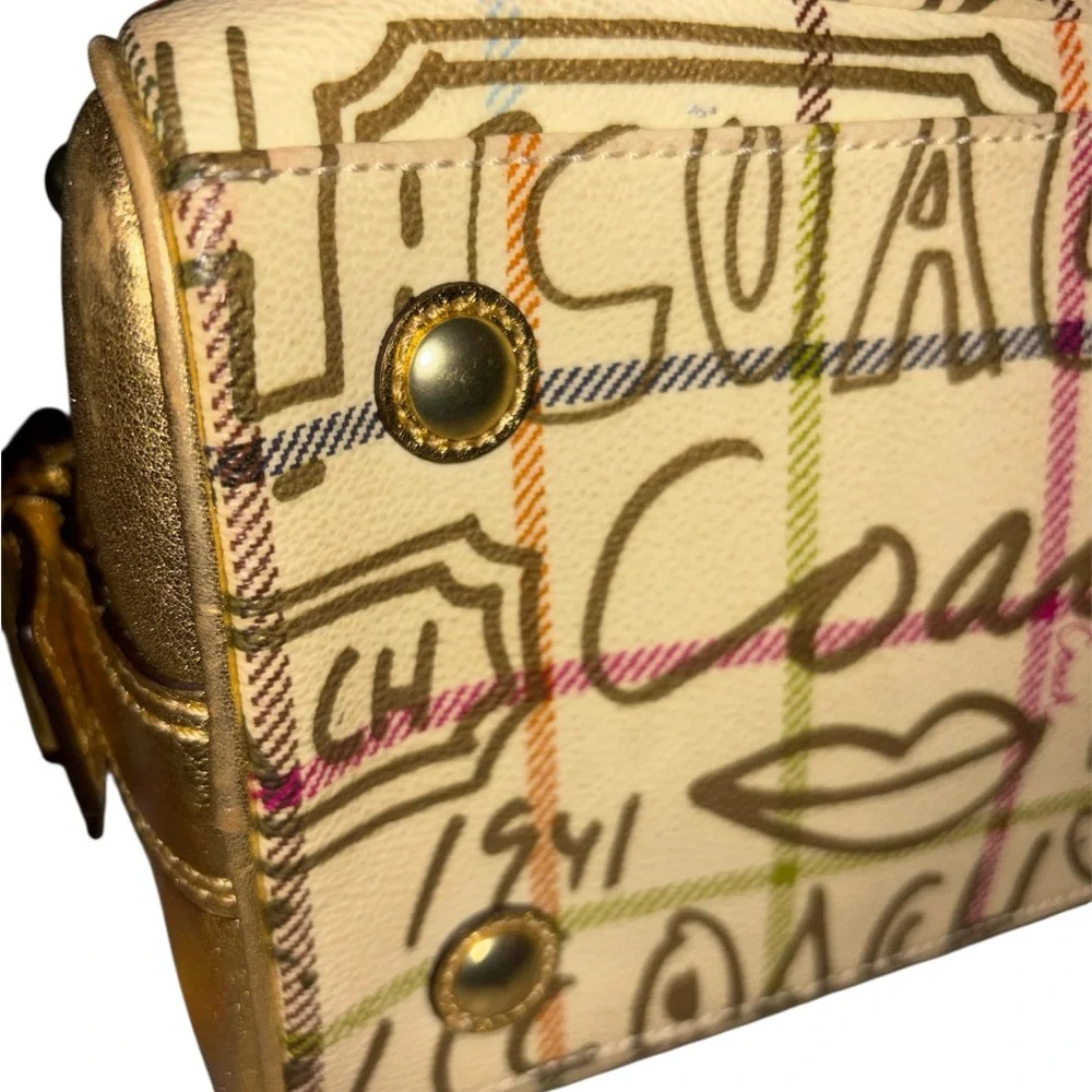 Coach F13186 Tattersall Glam Metallic Gold Signature Satchel Bag - Picture 6 of 8